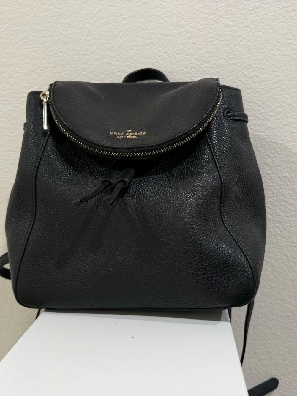 kate spade Black Pebbled Leather Backpack with Gold Hardware